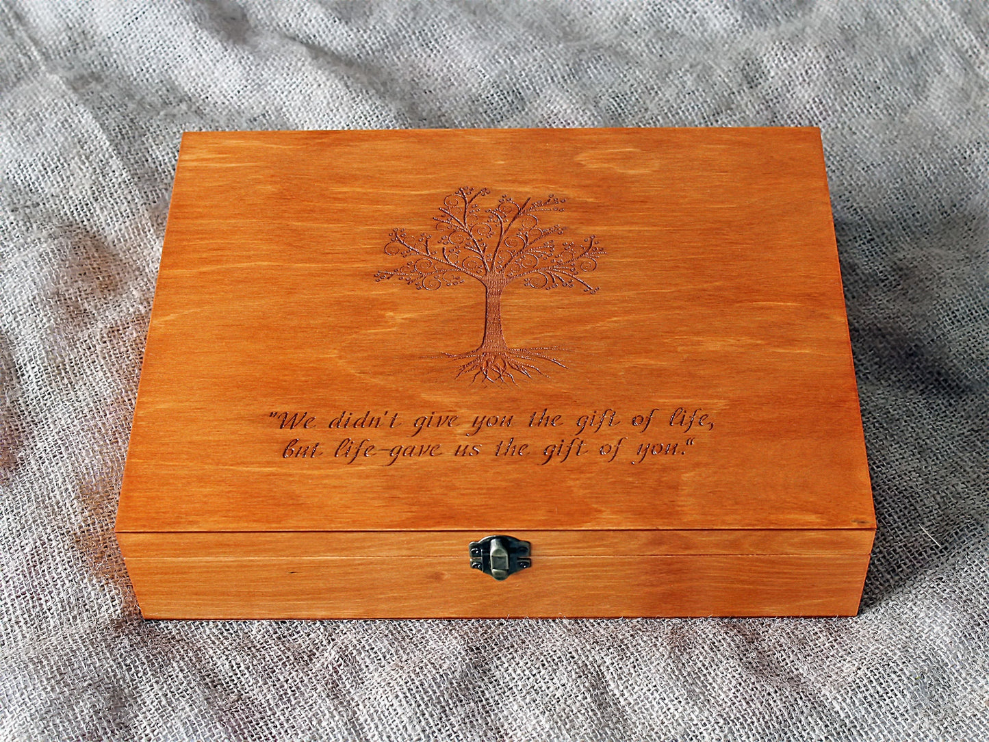 Custom engraved Tree of Life keepsake box with personalized message
