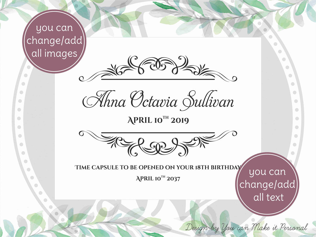 Custom engraved vintage frame design for a baby memory box