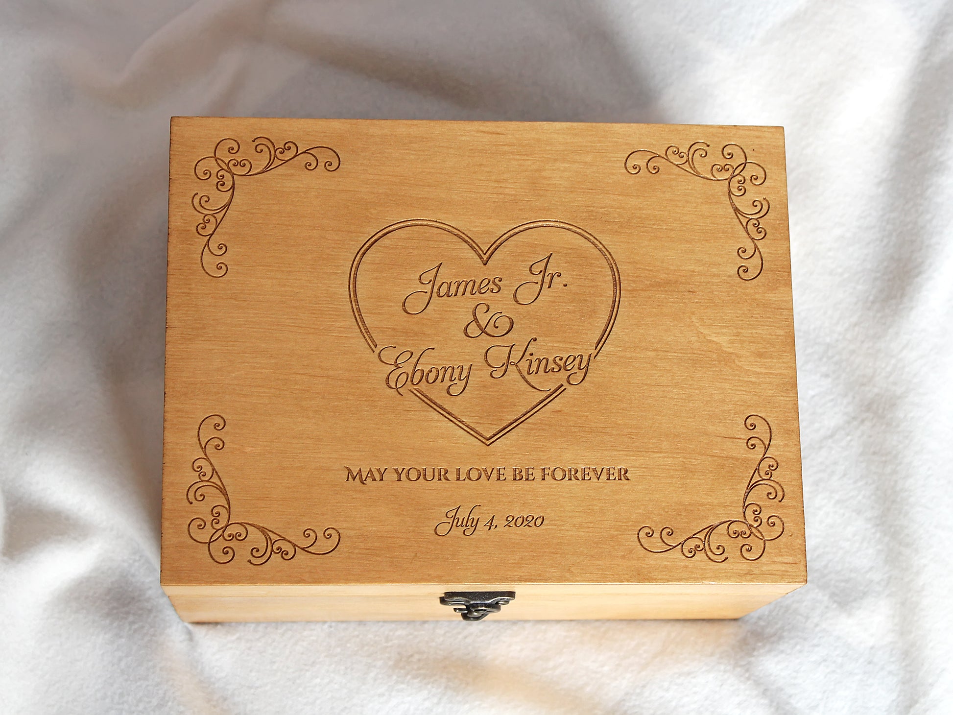Custom engraved wedding keepsake box gift for newlyweds