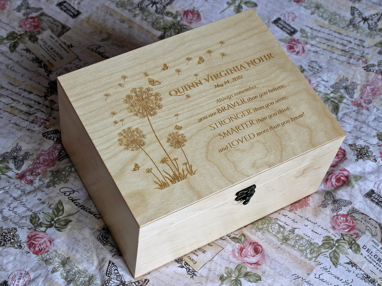 Custom Winnie the Pooh wooden memory box for baby's keepsakes