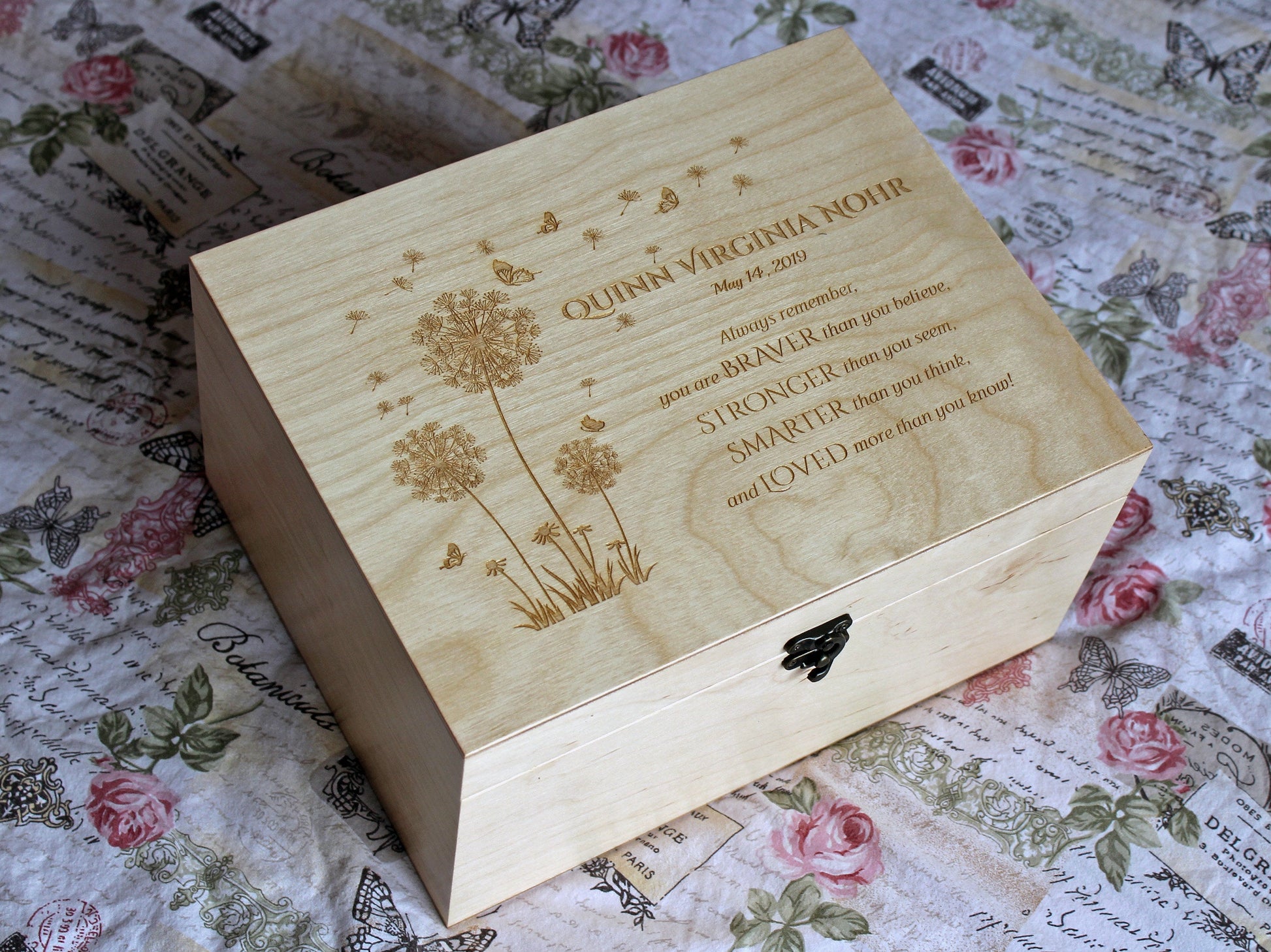 Custom Winnie the Pooh wooden memory box for baby's keepsakes