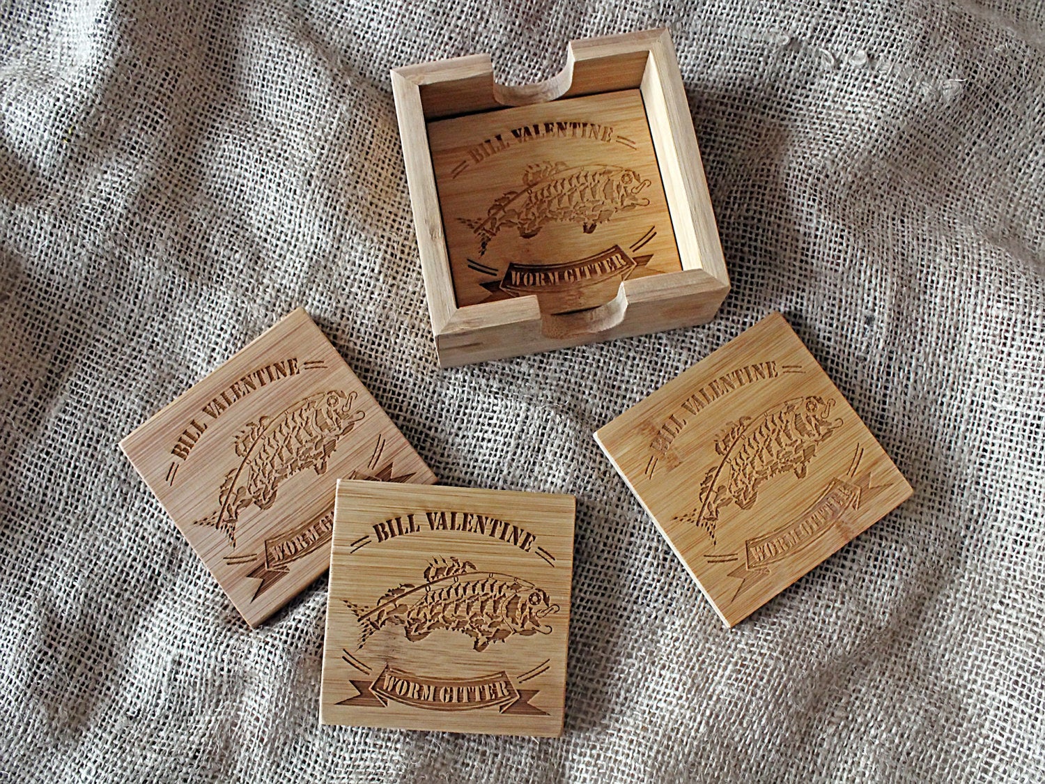 Custom bamboo coaster designed as a personalized Father's Day gift