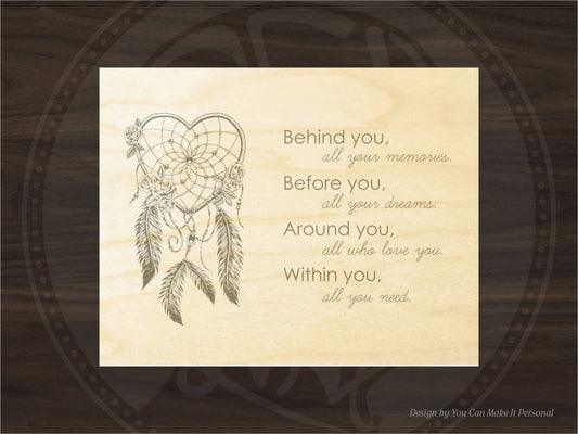 Dream catcher and custom saying on wood box