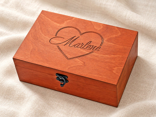 Engraved keepsake box for her personalized with a name and heart