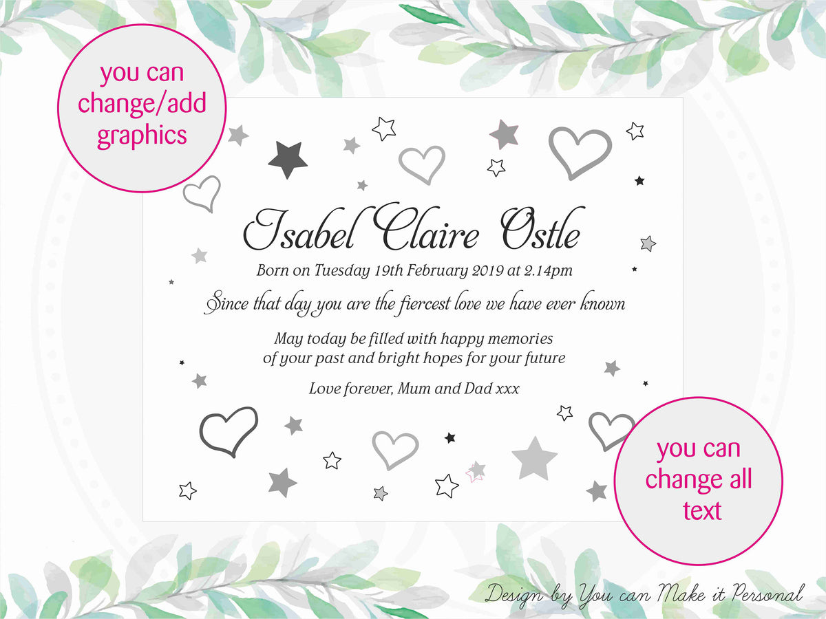 First birthday baby memory box with heart and stars design
