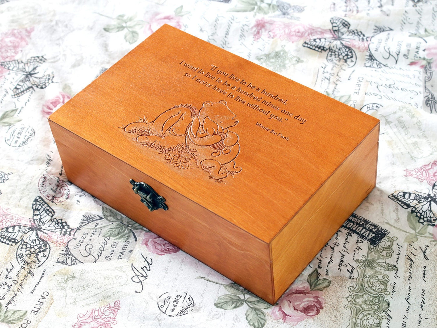 Wooden Jewelry box personalized with Winnie the Pooh quote and Winnie Eeyore and Piglet image