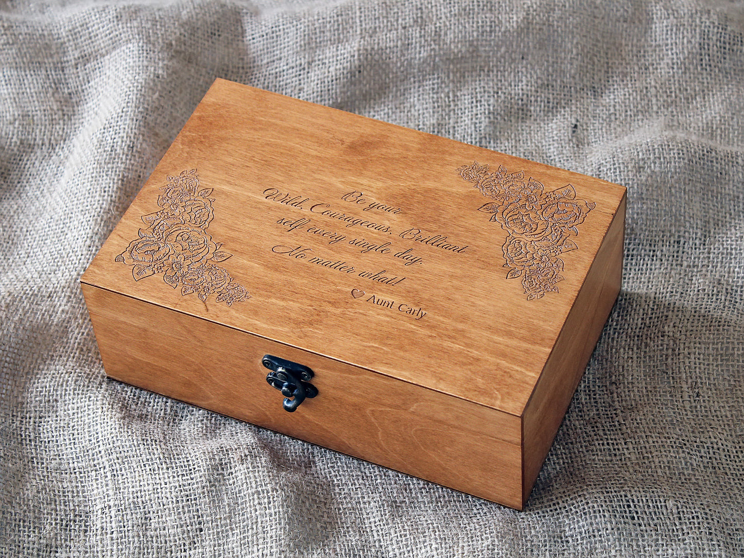 Personalized jewelry box with custom message engraved, Gift for her