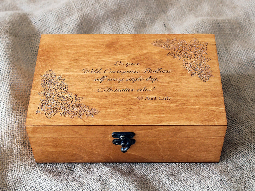 Personalized jewelry box with custom message engraved, Gift for her