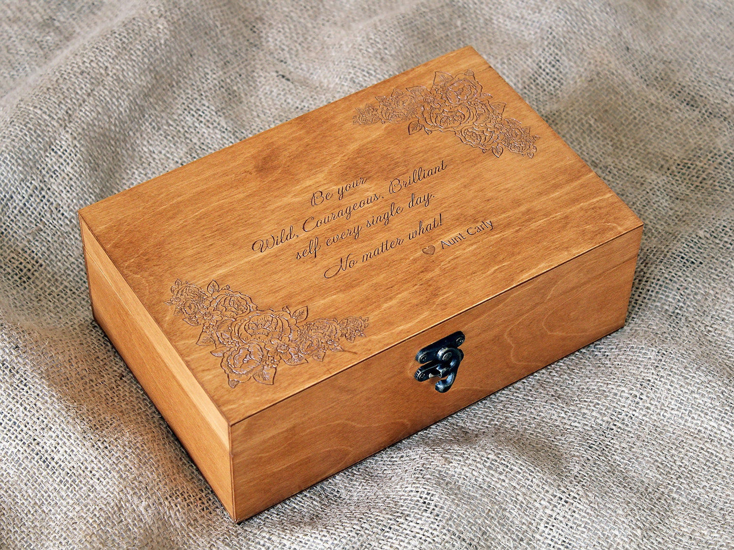 Personalized jewelry box with custom message engraved, Gift for her