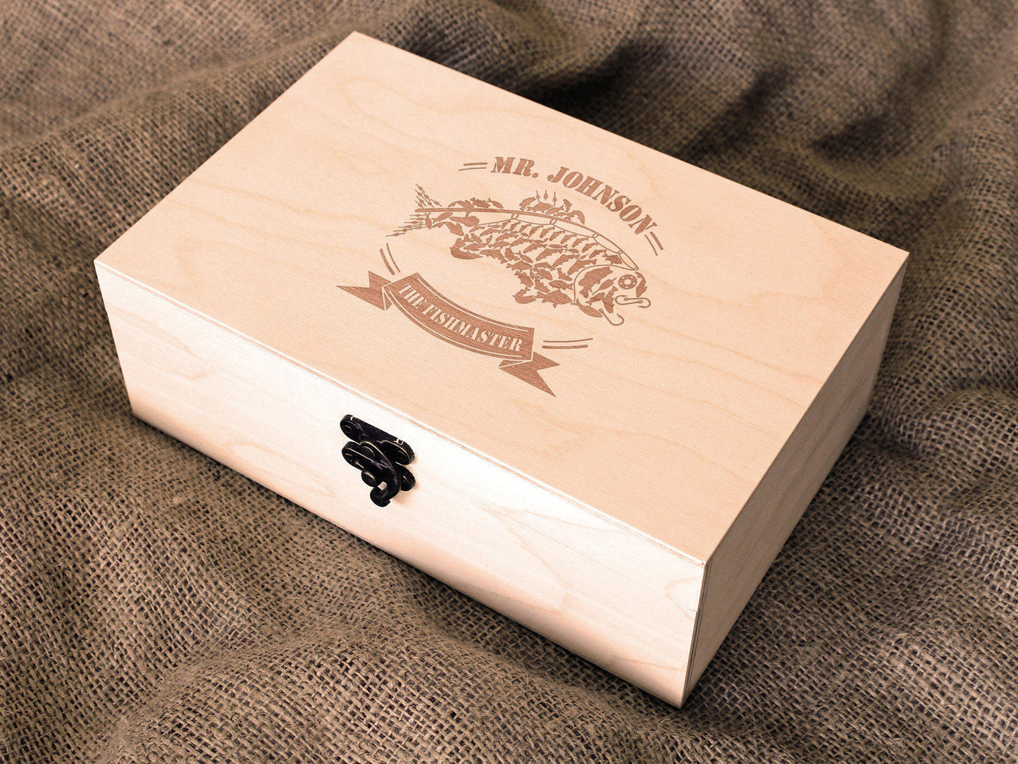 Caja de madera personalizada, Caja de recuerdos, Caja con grabado personalizado, Caja de recuerdos, Regalo del Día del Padre, Caja de pesca con mosca, Caja de aparejos de pesca