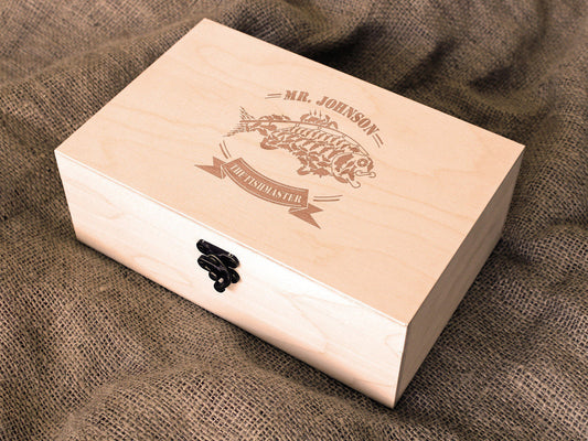 Personalized wooden box, Мemory box, Custom engraved box, Keepsake box, Father's day gift, Fly Fishing Box, fishing tackle box