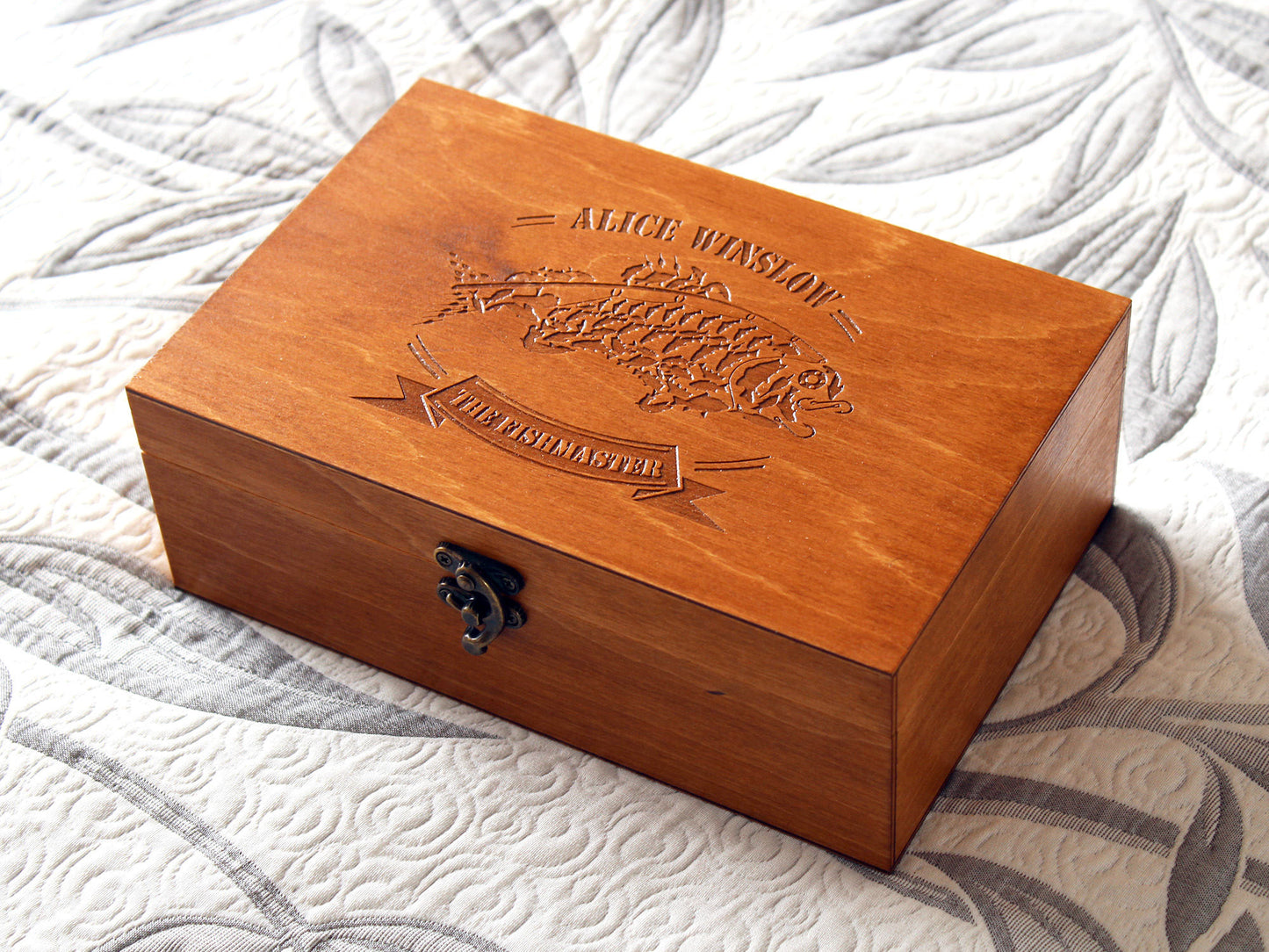 Personalized wooden box, Мemory box, Custom engraved box, Keepsake box, Father's day gift, Fly Fishing Box, fishing tackle box