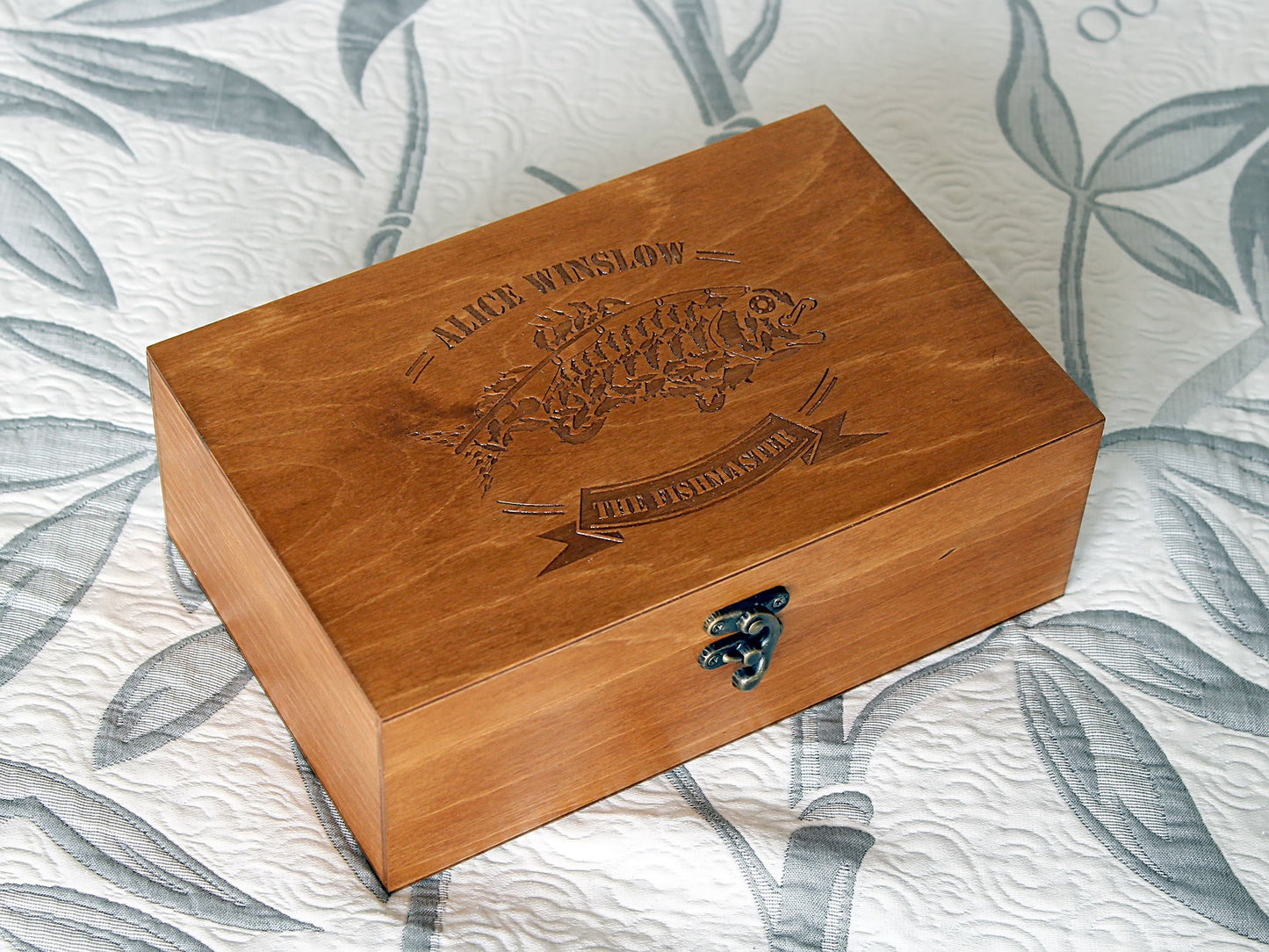 Personalized wooden box, Мemory box, Custom engraved box, Keepsake box, Father's day gift, Fly Fishing Box, fishing tackle box