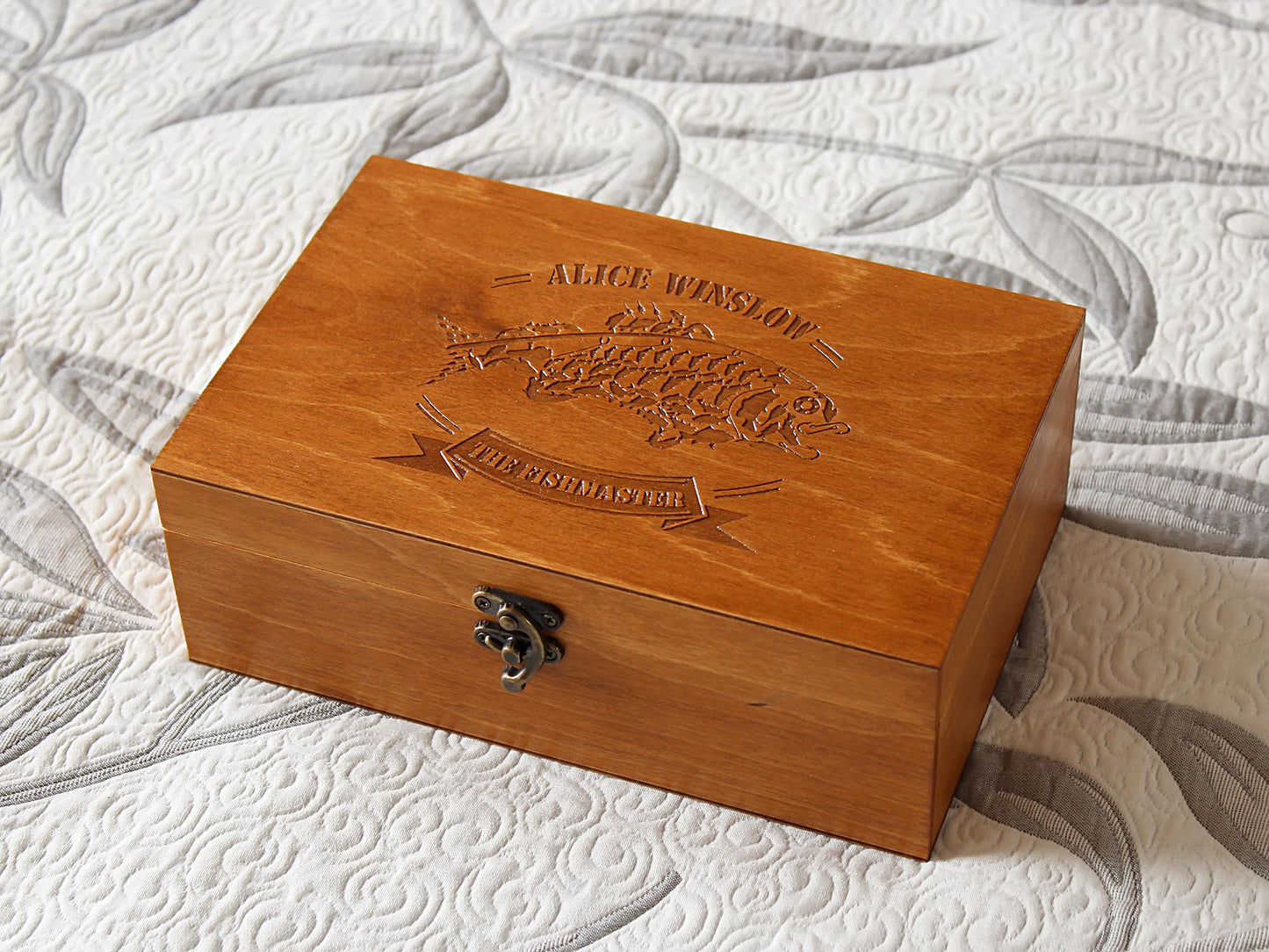 custom engraved tackle box Fishing Design 1 this tackle box ornament for personalization from Kurt Adler is a unique addition to any holiday decor or Christmas tree Wooden Fishing Tackle Box With