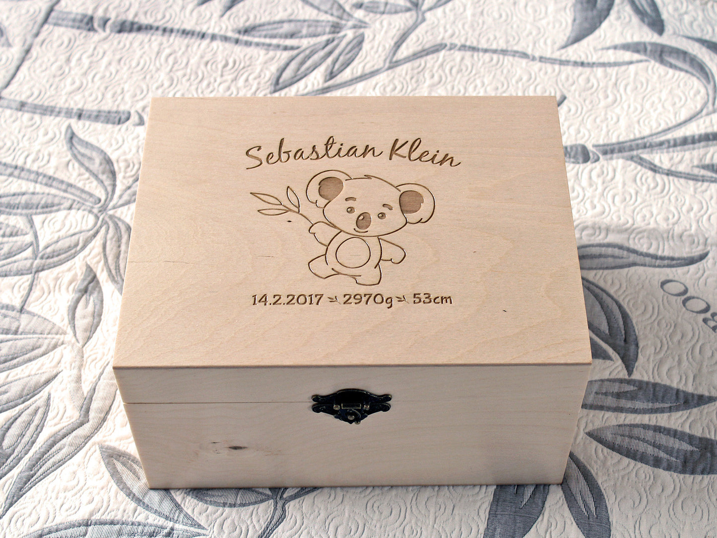 Personalized memory box with koala image, Custom keepsake box, First birthday gift