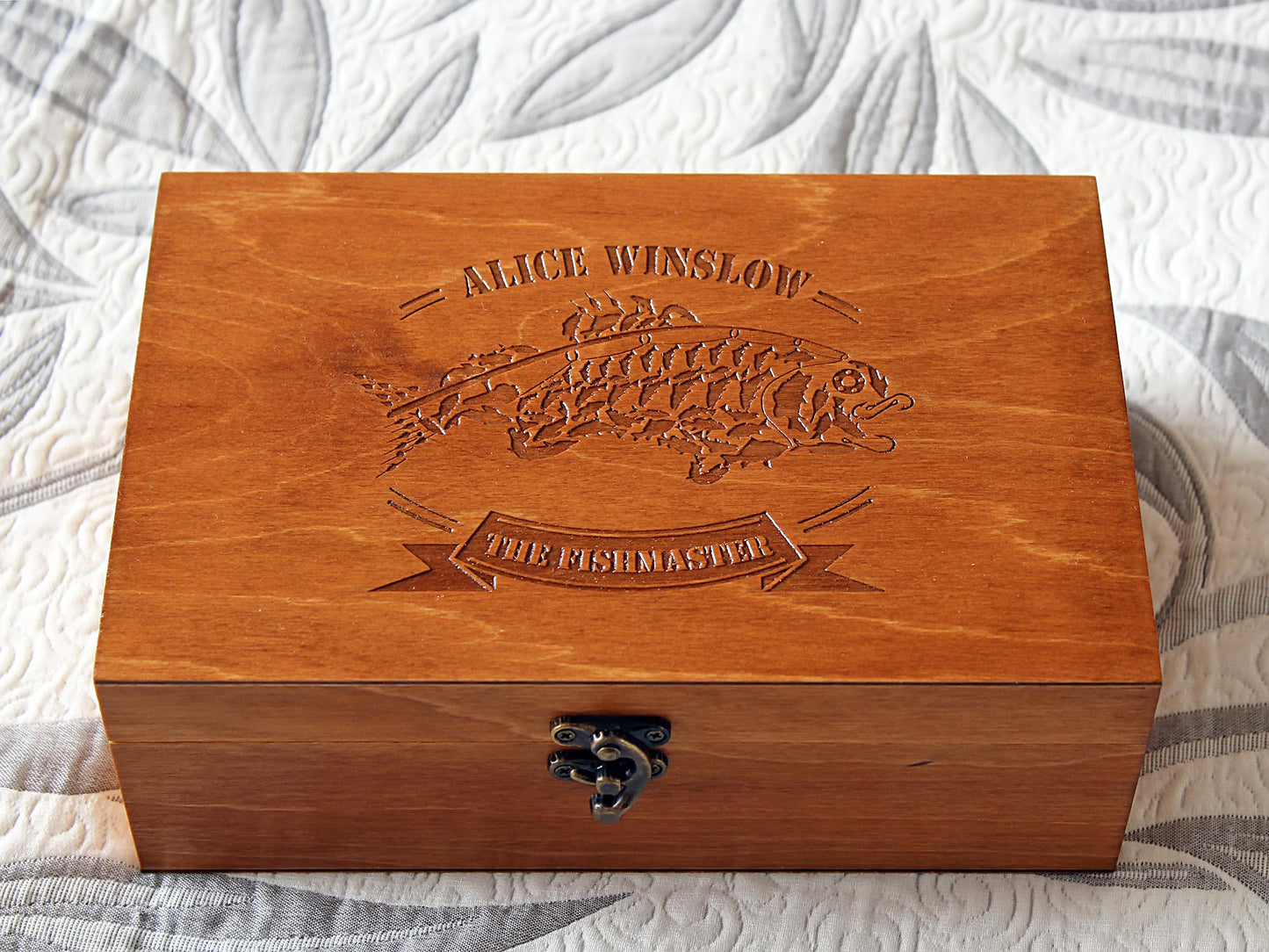 Personalized wooden box, Мemory box, Custom engraved box, Keepsake box, Father's day gift, Fly Fishing Box, fishing tackle box