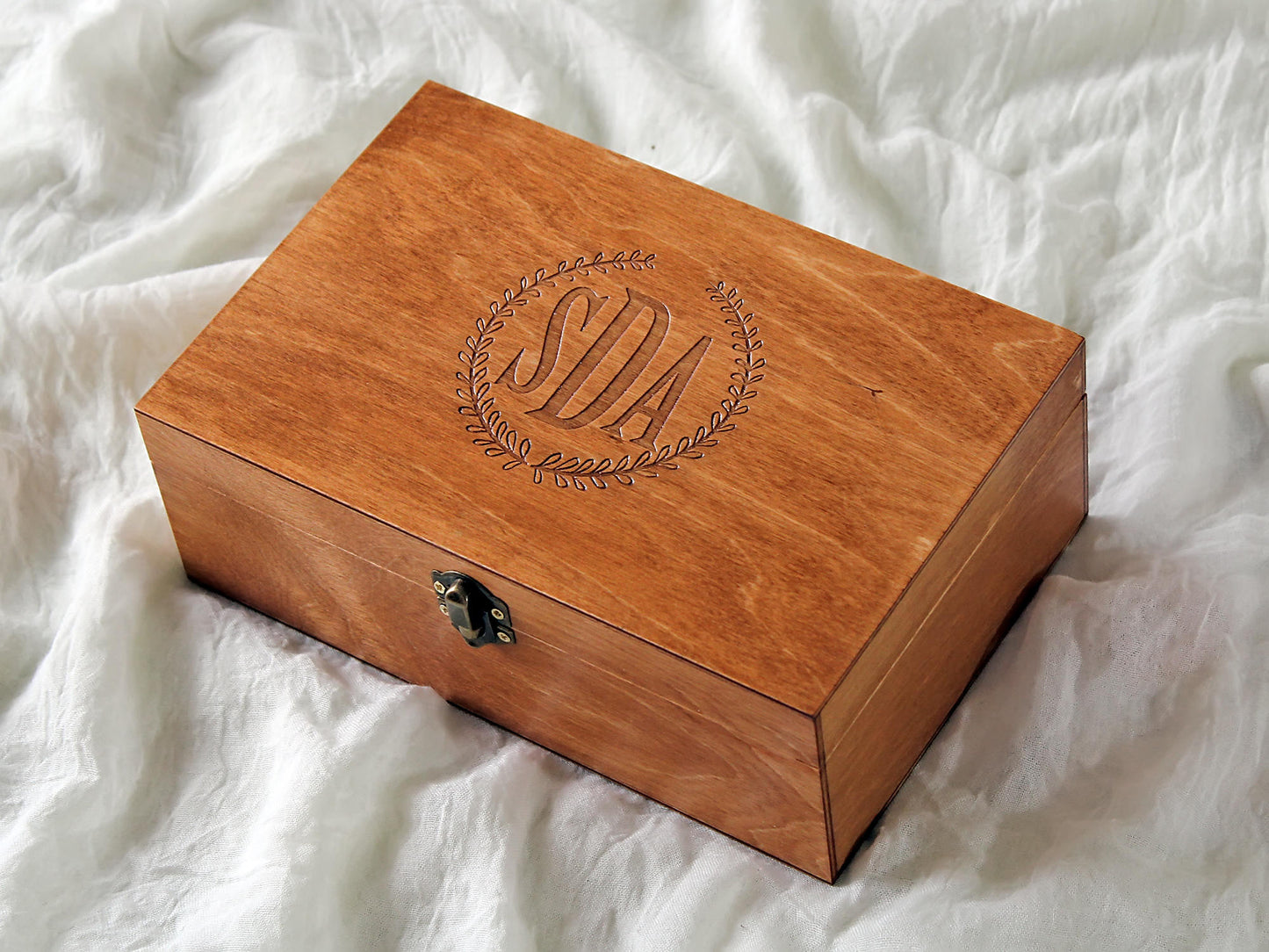 Personalized monogram wood box, Initials memory box for him or her
