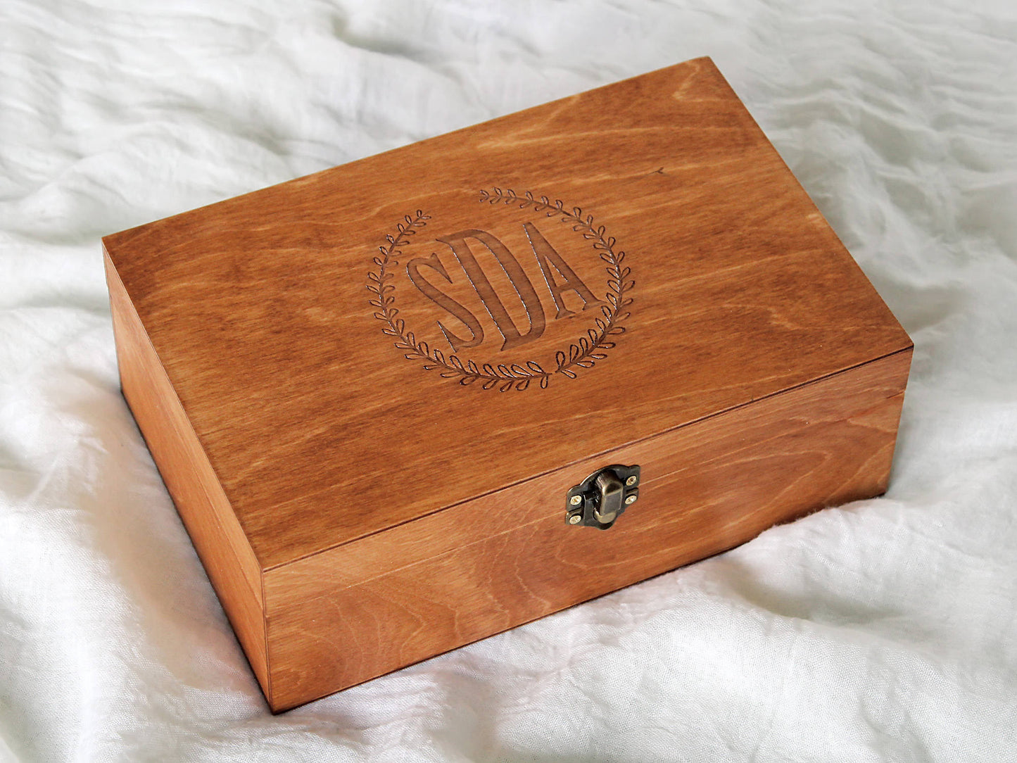 Personalized monogram wood box, Initials memory box for him or her