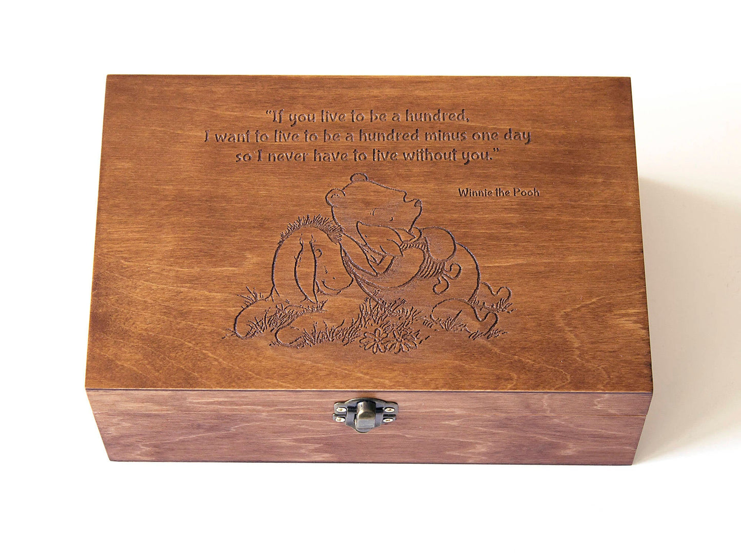 Wooden Jewelry box personalized with Winnie the Pooh quote and Winnie Eeyore and Piglet image