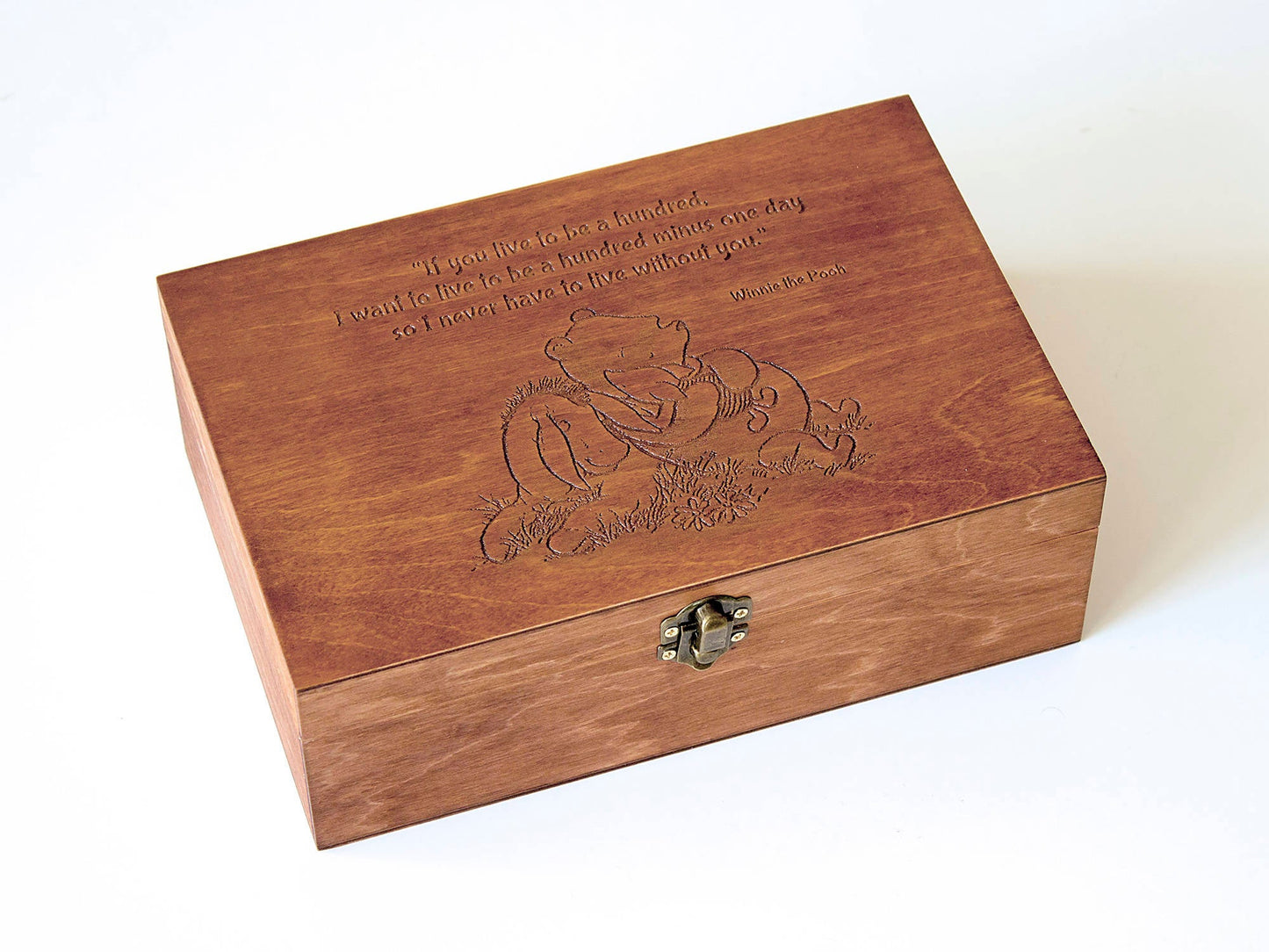 Wooden Jewelry box personalized with Winnie the Pooh quote and Winnie Eeyore and Piglet image