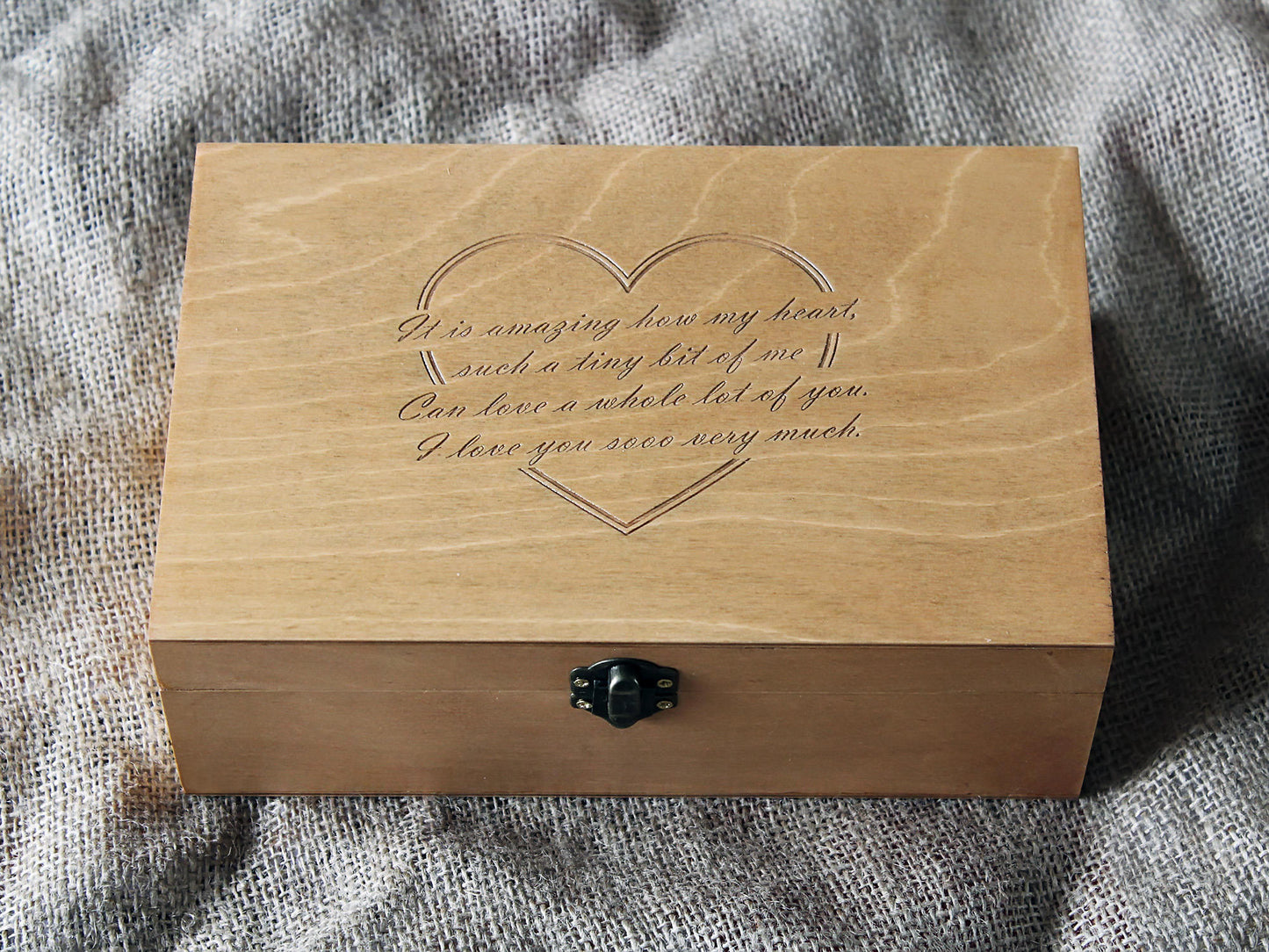 Custom message engraved on jewelry box, Anniversary gift keepsake box for her