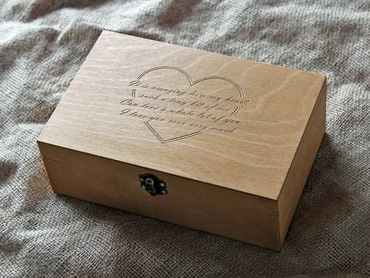 Custom message engraved on jewelry box, Anniversary gift keepsake box for her
