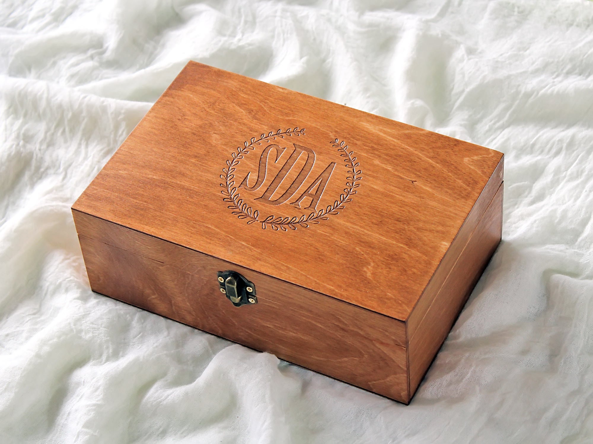 Personalized monogram wood box, Initials memory box for him or her ...