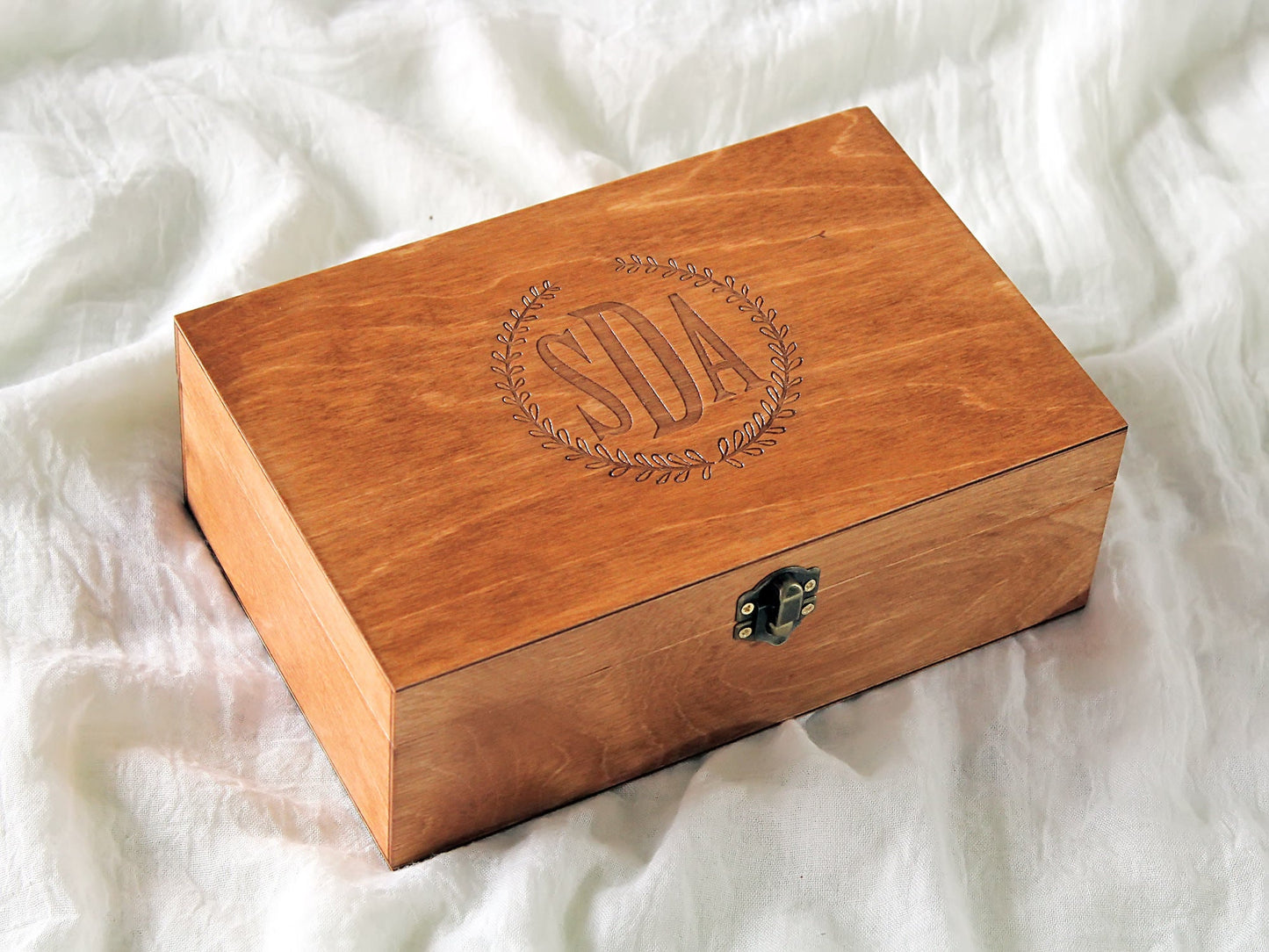 Personalized monogram wood box, Initials memory box for him or her
