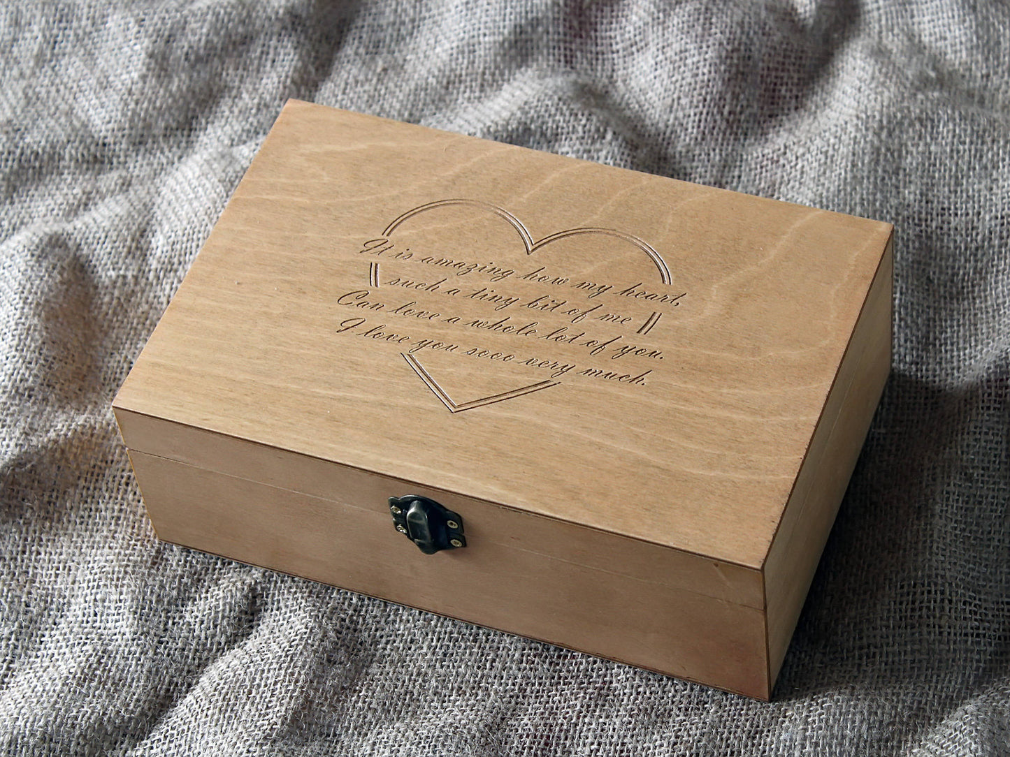 Custom message engraved on jewelry box, Anniversary gift keepsake box for her