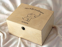 Load image into Gallery viewer, Custom baby keepsake box with cute elephant engraved, Baby keepsake gift box
