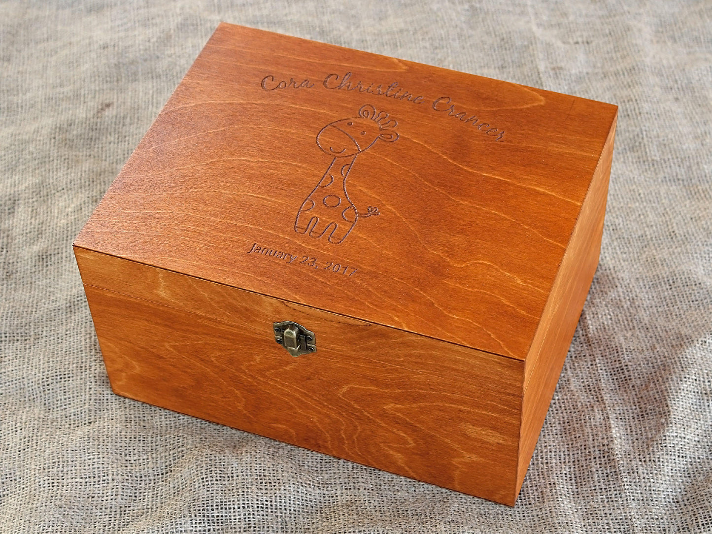 Baby giraffe image on memory box, Custom engraved keepsake box, First birthday gift