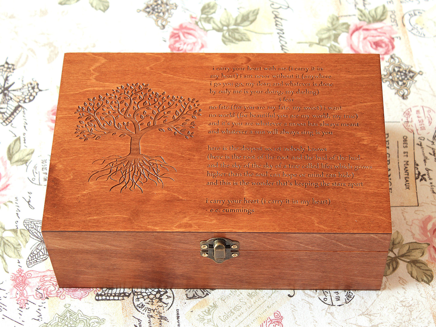 Wooden jewelry box, Custom poem on memory box