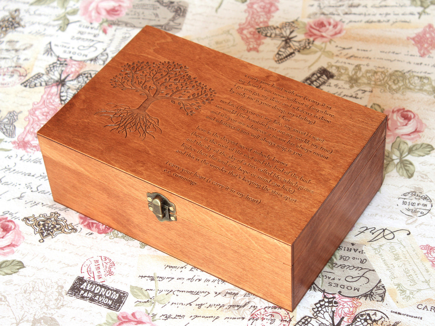Wooden jewelry box, Custom poem on memory box