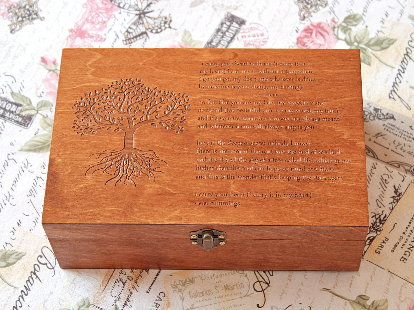 Wooden jewelry box, Custom poem on memory box