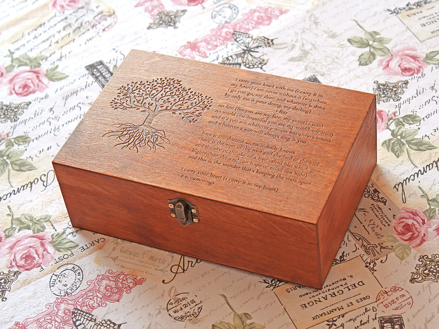 Wooden jewelry box, Custom poem on memory box