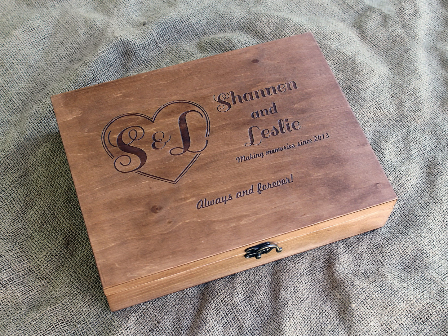 Caja de almacenamiento de fotos de boda, caja de madera de recuerdo de boda personalizada