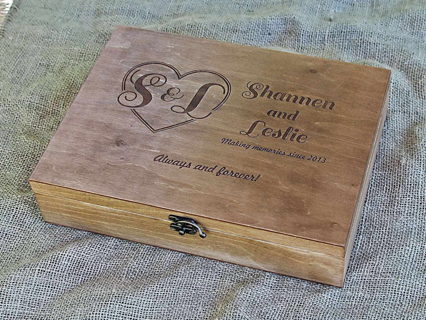 Caja de almacenamiento de fotos de boda, caja de madera de recuerdo de boda personalizada