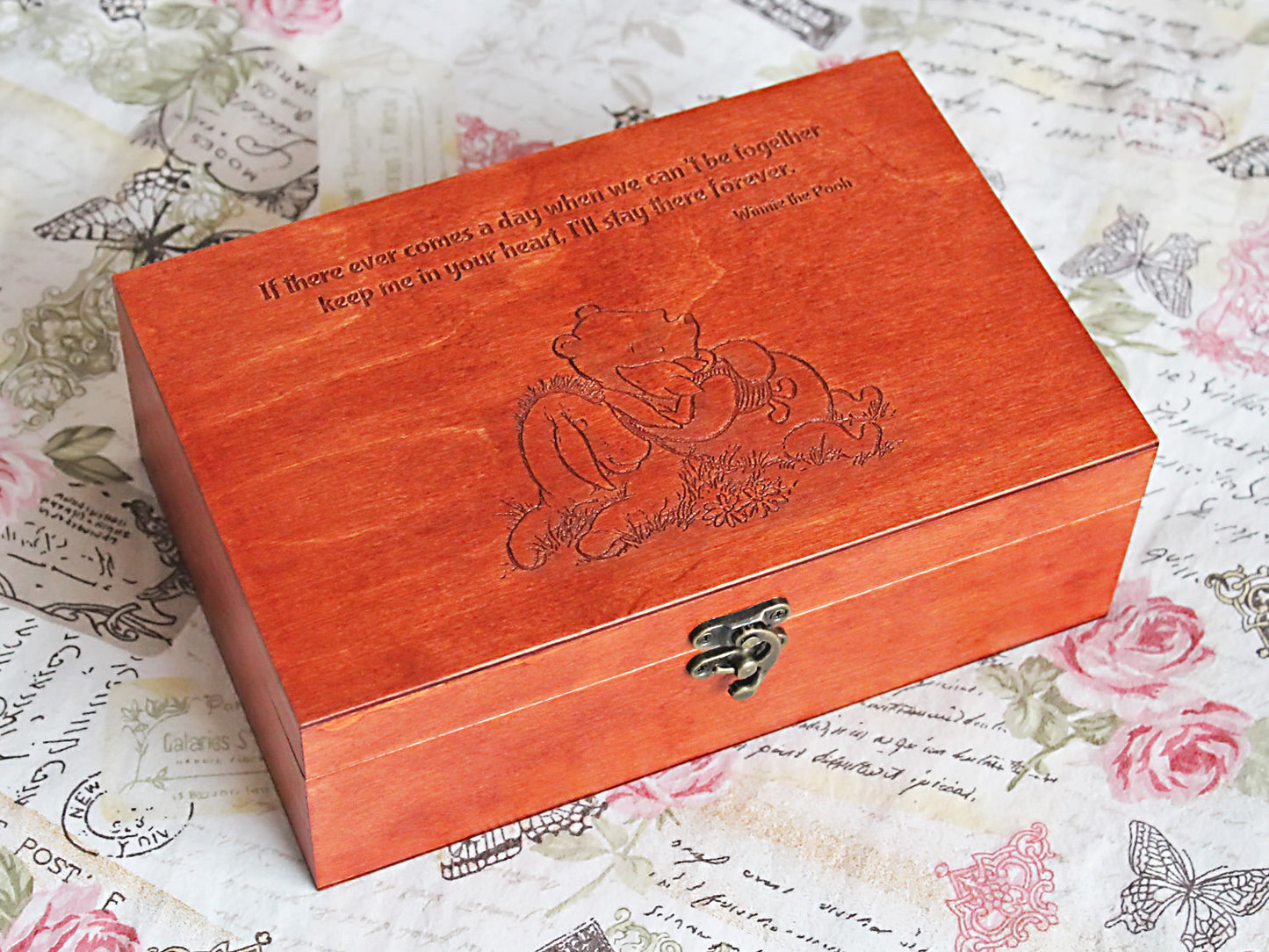 Caja de madera con cita de Winnie the Pooh, caja de recuerdos, caja con cita grabada, caja de joyería con grabado personalizado, caja de recuerdos, caja de recuerdos