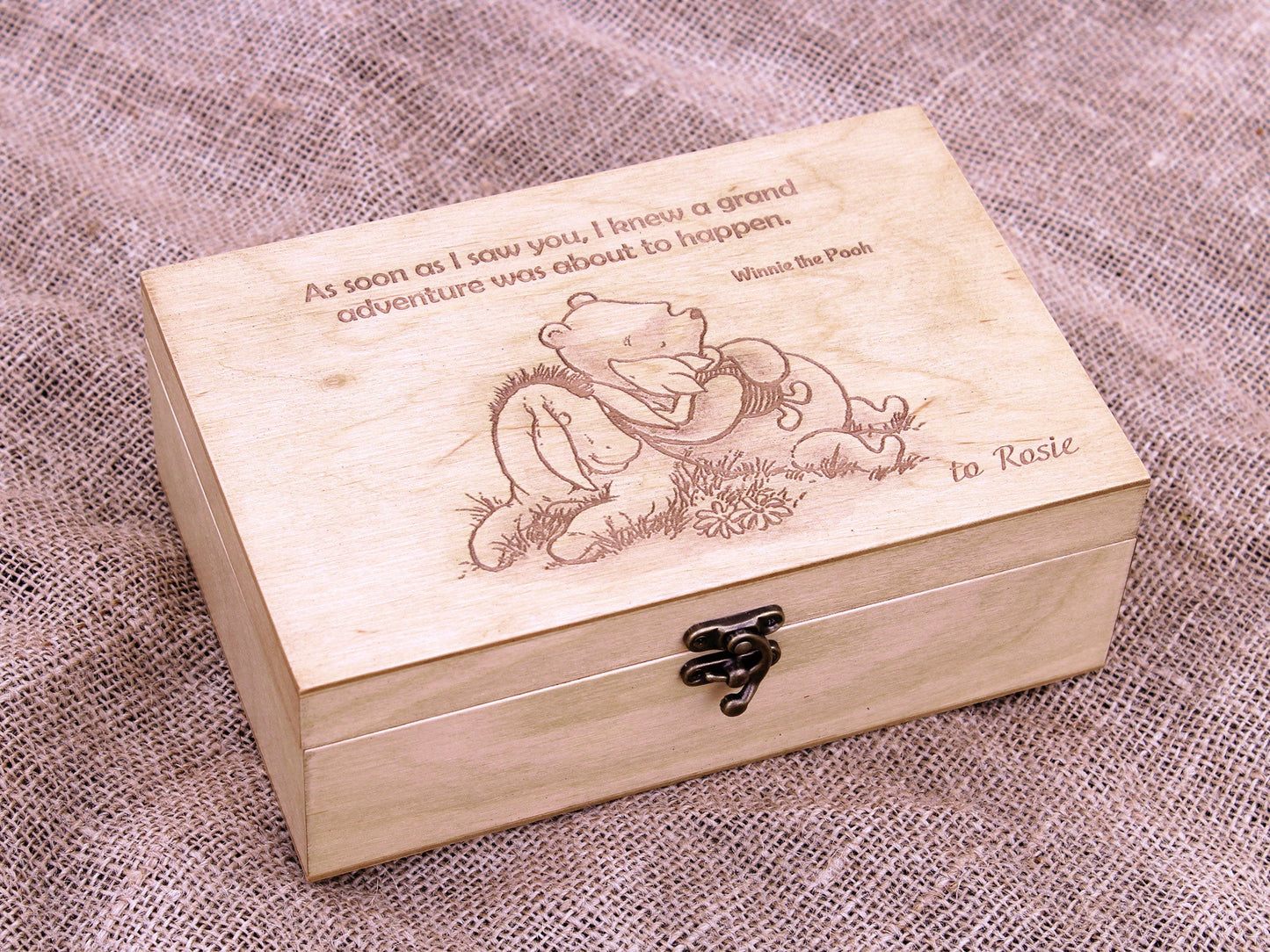 Personalized jewelry box, Winnie the pooh quote and image on wooden box