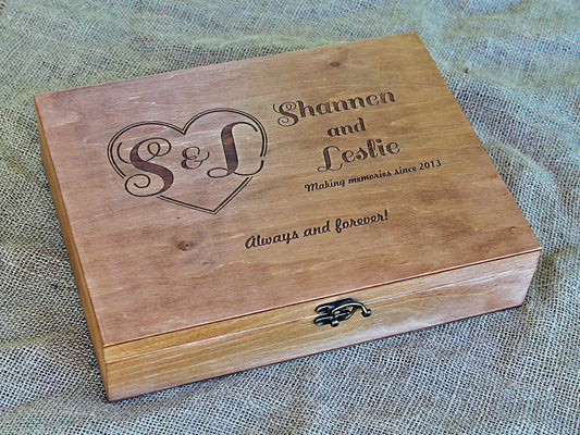 Wedding photos storage box, Personalized wedding memory wood box