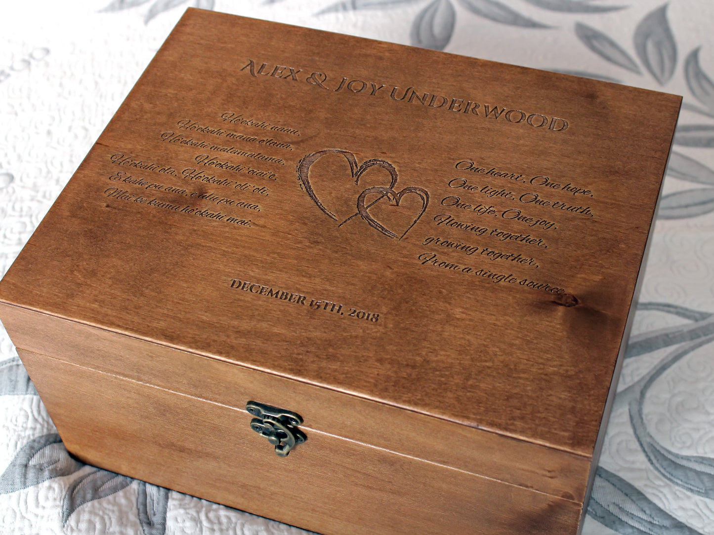 Wedding oath engraved on box, Custom wedding memento storage box