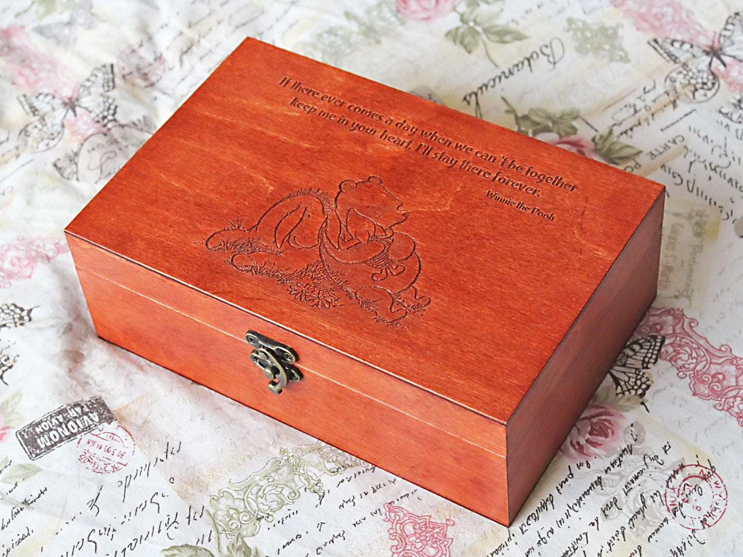 Caja de madera con cita de Winnie the Pooh, caja de recuerdos, caja con cita grabada, caja de joyería con grabado personalizado, caja de recuerdos, caja de recuerdos
