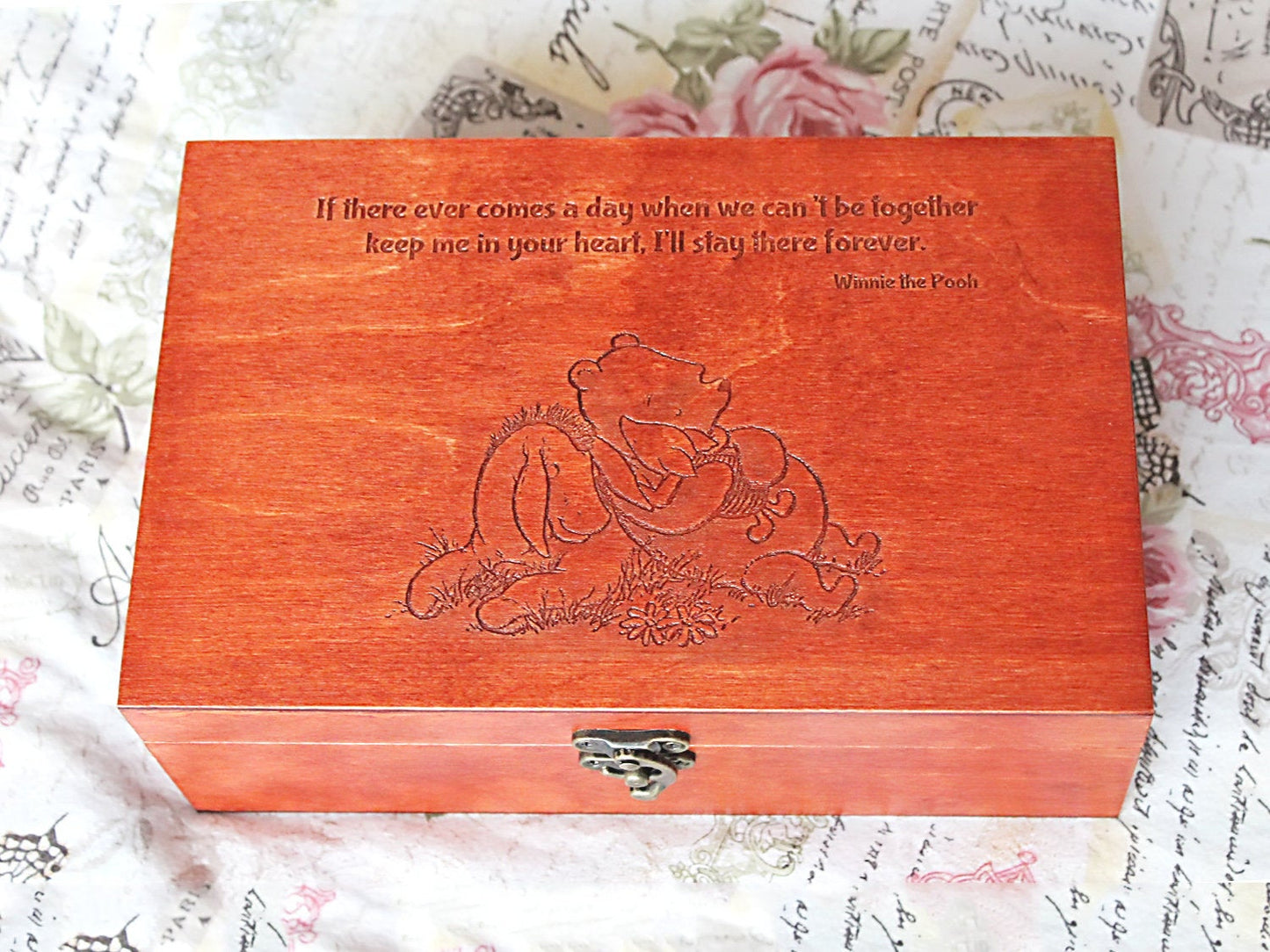 Caja de madera con cita de Winnie the Pooh, caja de recuerdos, caja con cita grabada, caja de joyería con grabado personalizado, caja de recuerdos, caja de recuerdos