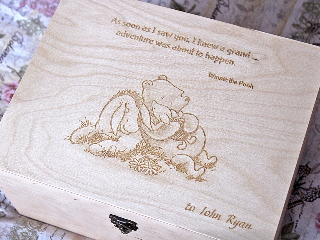 Winnie the pooh quote on a wooden box, Memory box with Pooh saying, Etched verse on box