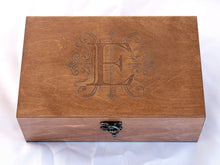 Load image into Gallery viewer, Monogrammed wooden box, Monogram keepsake box, Personalized jewelry box gift for her
