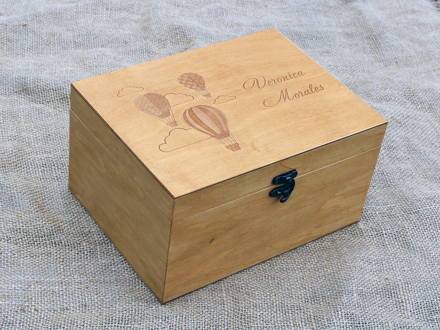 Hot air balloons personalized keepsake wood box, a memory box for a child