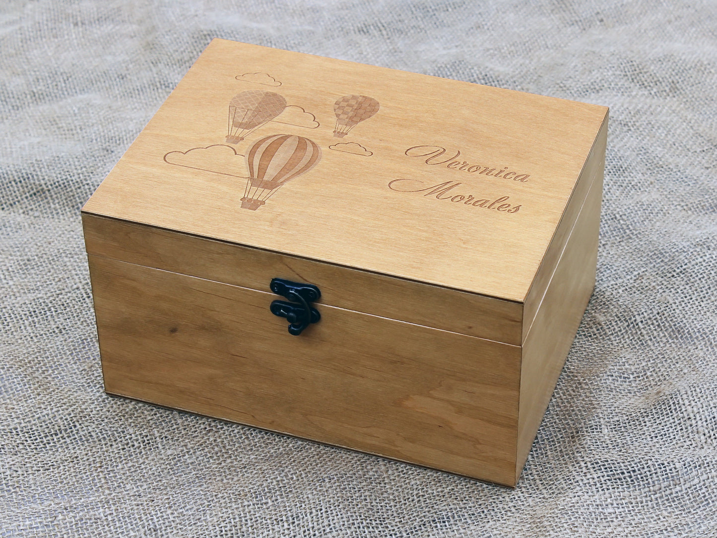 Hot air balloons personalized keepsake wood box, a memory box for a child