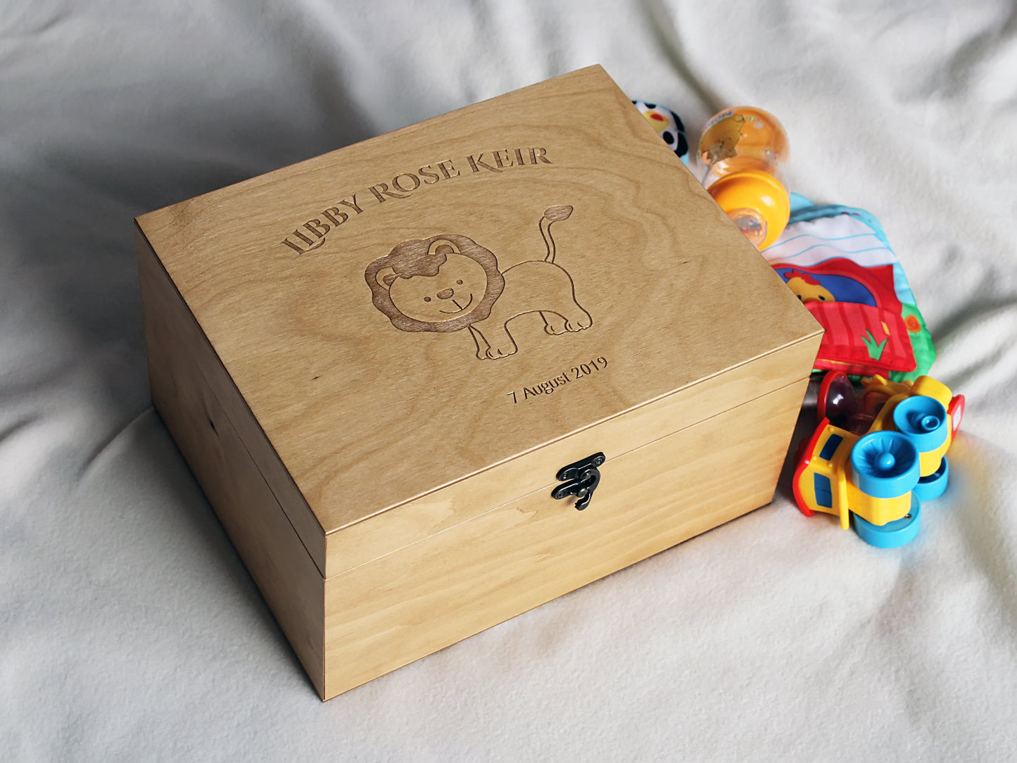 Custom baby memory box with leo image, First birthday keepsake gift box, Gift for a child