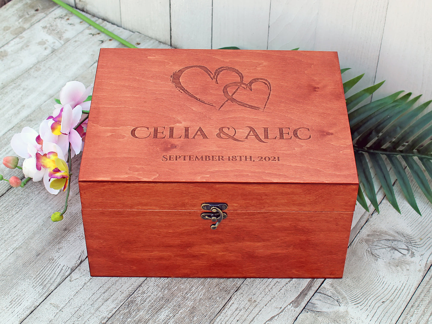 Rustic keepsake box for wedding gift, Wedding memory wood box