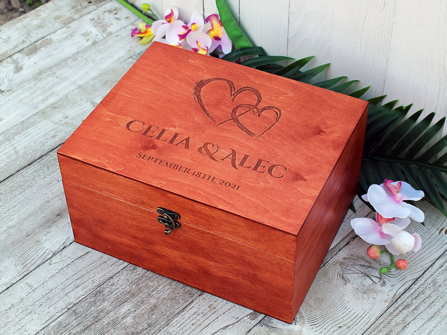 Rustic keepsake box for wedding gift, Wedding memory wood box